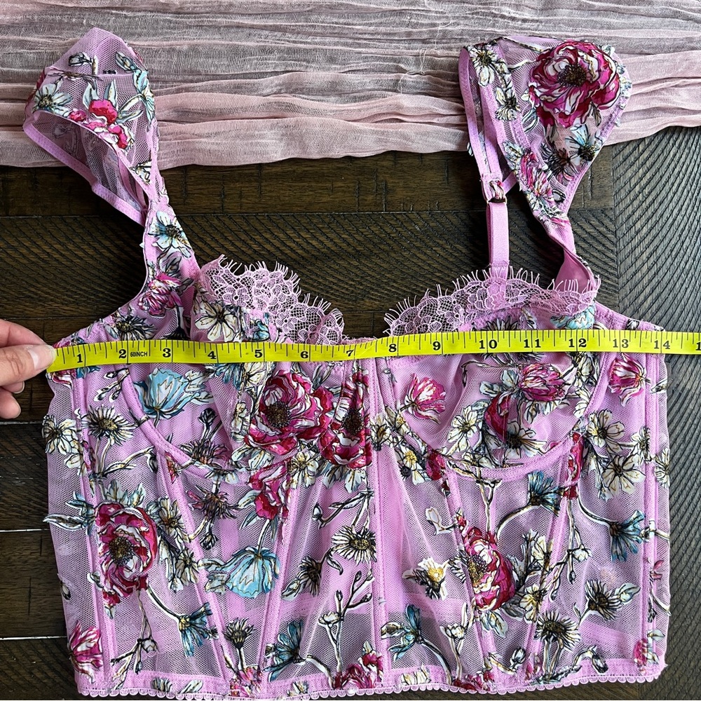 Whimsigoth Pink Floral Corset Crop Top Lace Bustier Fairycore Cottagecore Y2K - Picture 11 of 13